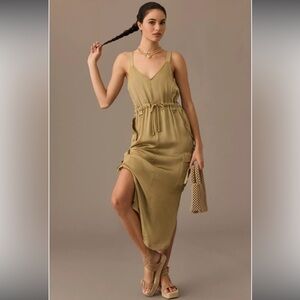 Love the Label Sleeveless Utility Satin Dress, Olive, Size S